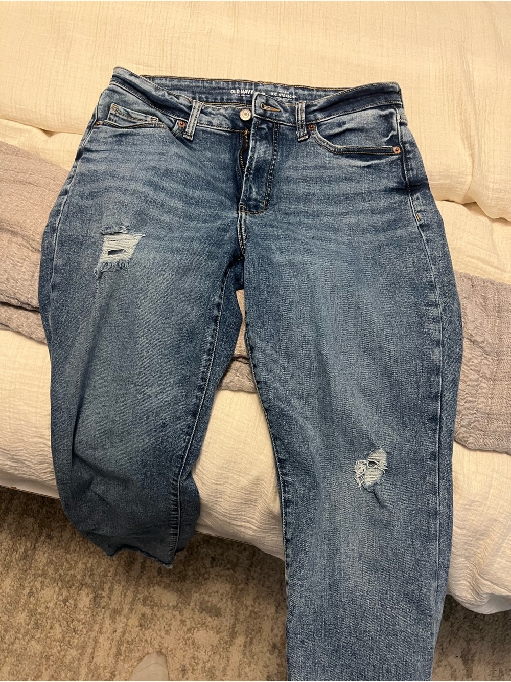 Old Navy Women's Blue Boyfriend Jeans with Distress